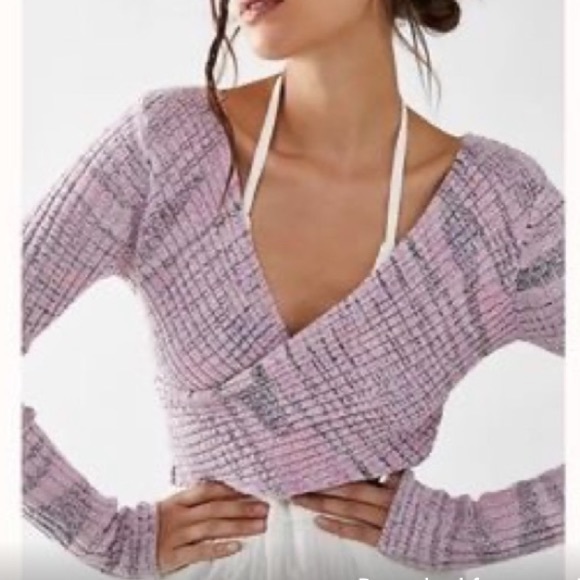 NWT Free People Brooke Wrap Top / Lilac Fog Combo - Picture 7 of 9